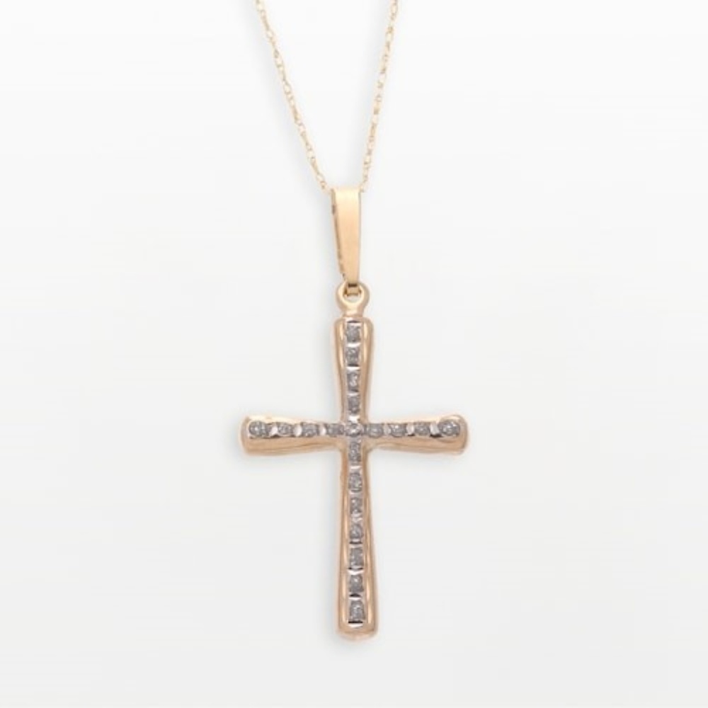 Diamond & Gold Cross Pendant Necklace